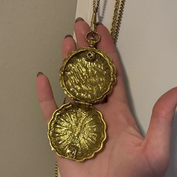 VTG 70s Goldette Statement Pendant Layered Necklace Pocket Watch Style Locket - Picture 5 of 9